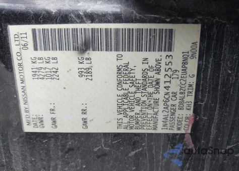 2012 Nissan Altima 2.5 S from USA, damaged, VIN 1N4AL2AP6CN412553